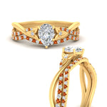 Load image into Gallery viewer, twisted-daisy-pear-orange-sapphire-bridal-ring-set-in-yellow-gold-FD9986B2PEGSAOR-NL-YG
