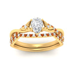 Load image into Gallery viewer, twisted-daisy-pear-orange-sapphire-bridal-ring-set-in-yellow-gold-FD9986B2PEGSAOR-NL-YG
