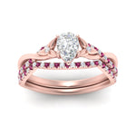 Load image into Gallery viewer, twisted-daisy-pear-pink-sapphire-bridal-ring-set-in-rose-gold-FD9986B2PEGSADRPI-NL-RG

