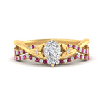 Load image into Gallery viewer, twisted-daisy-pear-pink-sapphire-bridal-ring-set-in-yellow-gold-FD9986B2PEGSADRPI-NL-YG
