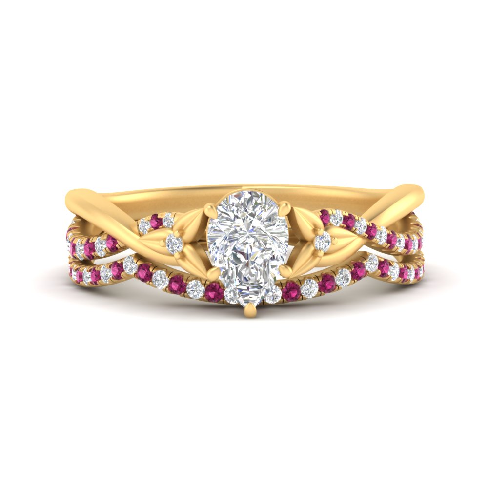 twisted-daisy-pear-pink-sapphire-bridal-ring-set-in-yellow-gold-FD9986B2PEGSADRPI-NL-YG