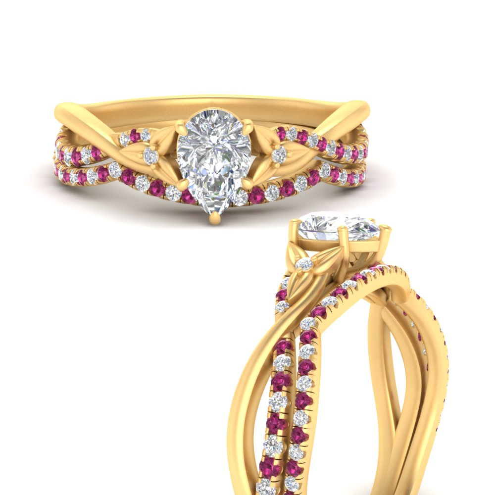 twisted-daisy-pear-pink-sapphire-bridal-ring-set-in-yellow-gold-FD9986B2PEGSADRPI-NL-YG