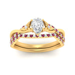 Load image into Gallery viewer, twisted-daisy-pear-pink-sapphire-bridal-ring-set-in-yellow-gold-FD9986B2PEGSADRPI-NL-YG
