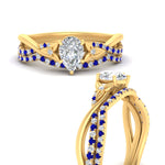 Load image into Gallery viewer, twisted-daisy-pear-sapphire-bridal-ring-set-in-yellow-gold-FD9986B2PEGSABL-NL-YG
