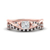 Load image into Gallery viewer, twisted-daisy-princess-cut-black-diamond-bridal-ring-set-in-rose-gold-FD-9986B2PRGBLACK-NL-RG