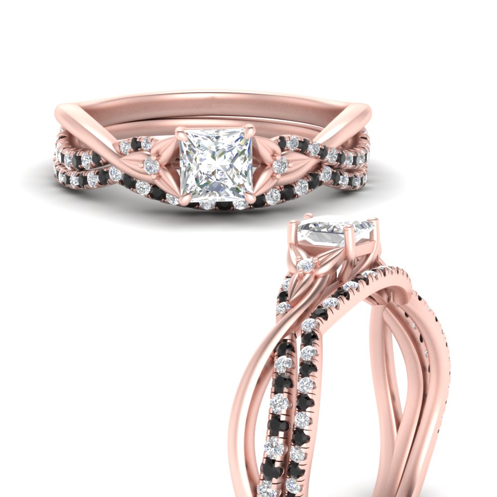 twisted-daisy-princess-cut-black-diamond-bridal-ring-set-in-rose-gold-FD-9986B2PRGBLACK-NL-RG