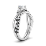 Load image into Gallery viewer, twisted-daisy-princess-cut-black-diamond-bridal-ring-set-in-white-gold-FD9986B2PRGBLACK-NL-WG
