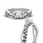 Load image into Gallery viewer, twisted-daisy-princess-cut-black-diamond-bridal-ring-set-in-white-gold-FD9986B2PRGBLACK-NL-WG
