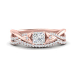 Load image into Gallery viewer, twisted-daisy-princess-cut-diamond-bridal-ring-set-in-rose-gold-FD9986B2PR-NL-RG
