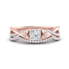 Load image into Gallery viewer, twisted-daisy-princess-cut-diamond-bridal-ring-set-in-rose-gold-FD9986B2PR-NL-RG