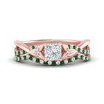 Load image into Gallery viewer, twisted-daisy-princess-cut-emerald-bridal-ring-set-in-rose-gold-FD9986B2PRGEMGR-NL-RG

