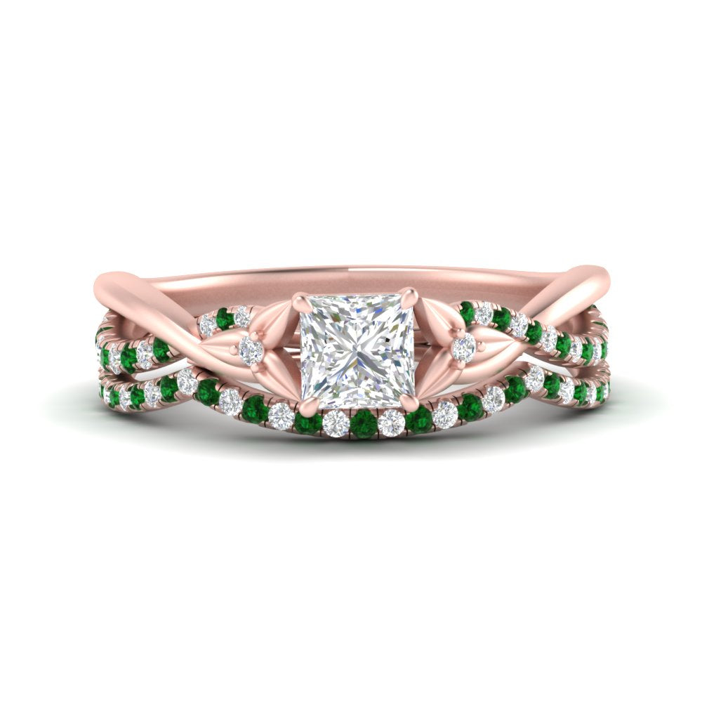 twisted-daisy-princess-cut-emerald-bridal-ring-set-in-rose-gold-FD9986B2PRGEMGR-NL-RG