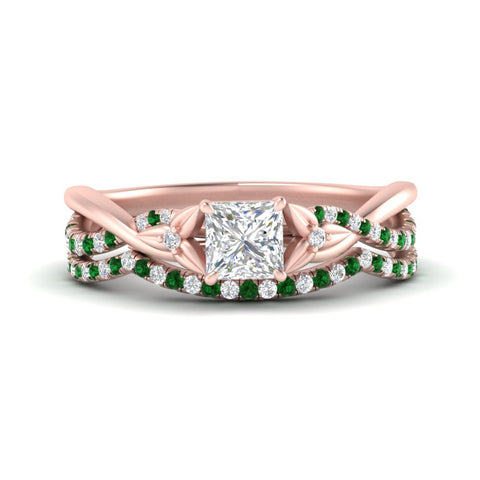 twisted-daisy-princess-cut-emerald-bridal-ring-set-in-rose-gold-FD9986B2PRGEMGR-NL-RG
