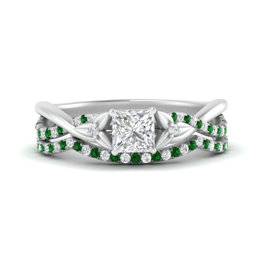 twisted-daisy-princess-cut-emerald-bridal-ring-set-in-white-gold-FD9986B2PRGEMGR-NL-WG
