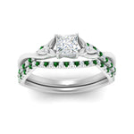 Load image into Gallery viewer, twisted-daisy-princess-cut-emerald-bridal-ring-set-in-white-gold-FD9986B2PRGEMGR-NL-WG
