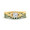 Load image into Gallery viewer, twisted-daisy-princess-cut-emerald-bridal-ring-set-in-yellow-gold-FD9986B2PRGEMGR-NL-YG