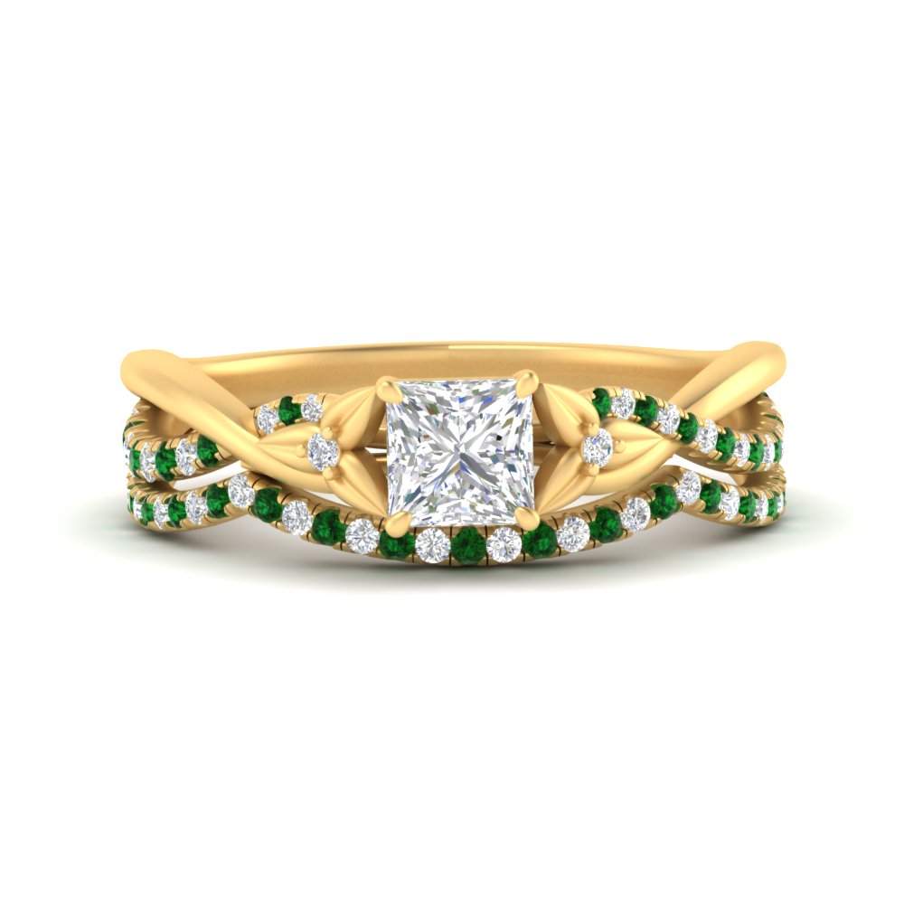 twisted-daisy-princess-cut-emerald-bridal-ring-set-in-yellow-gold-FD9986B2PRGEMGR-NL-YG