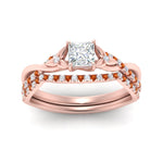 Load image into Gallery viewer, twisted-daisy-princess-cut-orange-sapphire-bridal-ring-set-in-rose-gold-FD9986B2PRGSAOR-NL-RG
