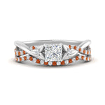 Load image into Gallery viewer, twisted-daisy-princess-cut-orange-sapphire-bridal-ring-set-in-white-gold-FD9986B2PRGSAOR-NL-WG
