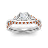Load image into Gallery viewer, twisted-daisy-princess-cut-orange-sapphire-bridal-ring-set-in-white-gold-FD9986B2PRGSAOR-NL-WG