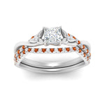 Load image into Gallery viewer, twisted-daisy-princess-cut-orange-sapphire-bridal-ring-set-in-white-gold-FD9986B2PRGSAOR-NL-WG
