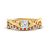Load image into Gallery viewer, twisted-daisy-princess-cut-orange-sapphire-bridal-ring-set-in-yellow-gold-FD9986B2PRGSAOR-NL-YG