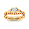 Load image into Gallery viewer, twisted-daisy-princess-cut-orange-sapphire-bridal-ring-set-in-yellow-gold-FD9986B2PRGSAOR-NL-YG