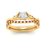 Load image into Gallery viewer, twisted-daisy-princess-cut-orange-sapphire-bridal-ring-set-in-yellow-gold-FD9986B2PRGSAOR-NL-YG
