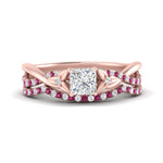 Load image into Gallery viewer, twisted-daisy-princess-cut-pink-sapphire-bridal-ring-set-in-rose-gold-FD9986B2PRGSADRPI-NL-RG
