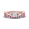 Load image into Gallery viewer, twisted-daisy-princess-cut-pink-sapphire-bridal-ring-set-in-rose-gold-FD9986B2PRGSADRPI-NL-RG