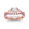 Load image into Gallery viewer, twisted-daisy-princess-cut-pink-sapphire-bridal-ring-set-in-rose-gold-FD9986B2PRGSADRPI-NL-RG