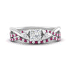 Load image into Gallery viewer, twisted-daisy-princess-cut-pink-sapphire-bridal-ring-set-in-white-gold-FD9986B2PRGSADRPI-NL-WG