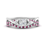Load image into Gallery viewer, twisted-daisy-princess-cut-pink-sapphire-bridal-ring-set-in-white-gold-FD9986B2PRGSADRPI-NL-WG
