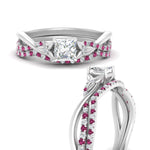 Load image into Gallery viewer, twisted-daisy-princess-cut-pink-sapphire-bridal-ring-set-in-white-gold-FD9986B2PRGSADRPI-NL-WG
