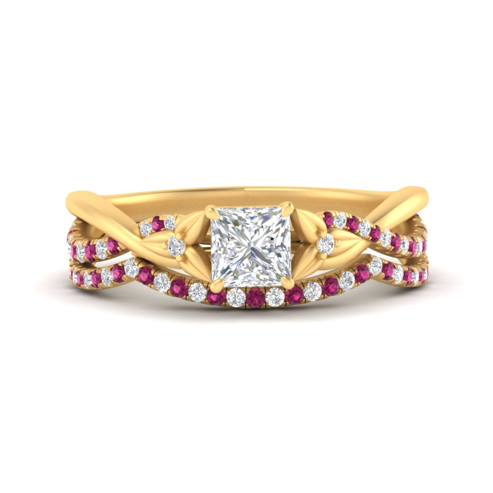 twisted-daisy-princess-cut-pink-sapphire-bridal-ring-set-in-yellow-gold-FD9986B2PRGSADRPI-NL-YG