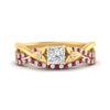 Load image into Gallery viewer, twisted-daisy-princess-cut-pink-sapphire-bridal-ring-set-in-yellow-gold-FD9986B2PRGSADRPI-NL-YG
