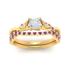 Load image into Gallery viewer, twisted-daisy-princess-cut-pink-sapphire-bridal-ring-set-in-yellow-gold-FD9986B2PRGSADRPI-NL-YG