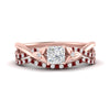 Load image into Gallery viewer, twisted-daisy-princess-cut-ruby-bridal-ring-set-in-rose-gold-FD9986B2PRGRUDR-NL-RG