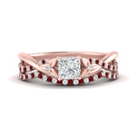 Load image into Gallery viewer, twisted-daisy-princess-cut-ruby-bridal-ring-set-in-rose-gold-FD9986B2PRGRUDR-NL-RG
