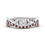 Load image into Gallery viewer, twisted-daisy-princess-cut-ruby-bridal-ring-set-in-white-gold-FD9986B2PRGRUDR-NL-WG
