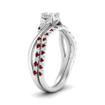 Load image into Gallery viewer, twisted-daisy-princess-cut-ruby-bridal-ring-set-in-white-gold-FD9986B2PRGRUDR-NL-WG
