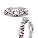 Load image into Gallery viewer, twisted-daisy-princess-cut-ruby-bridal-ring-set-in-white-gold-FD9986B2PRGRUDR-NL-WG
