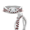 Load image into Gallery viewer, twisted-daisy-princess-cut-ruby-bridal-ring-set-in-white-gold-FD9986B2PRGRUDR-NL-WG