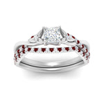 Load image into Gallery viewer, twisted-daisy-princess-cut-ruby-bridal-ring-set-in-white-gold-FD9986B2PRGRUDR-NL-WG
