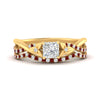 Load image into Gallery viewer, twisted-daisy-princess-cut-ruby-bridal-ring-set-in-yellow-gold-FD9986B2PRGRUDR-NL-YG