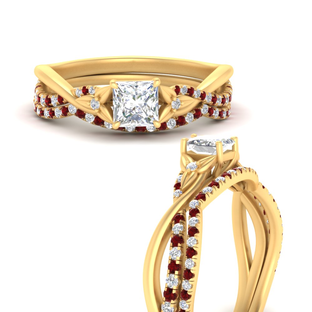 twisted-daisy-princess-cut-ruby-bridal-ring-set-in-yellow-gold-FD9986B2PRGRUDR-NL-YG