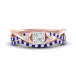 Load image into Gallery viewer, twisted-daisy-princess-cut-sapphire-bridal-ring-set-in-rose-gold-FD9986B2PRGSABL-NL-RG
