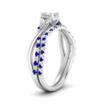 Load image into Gallery viewer, twisted-daisy-princess-cut-sapphire-bridal-ring-set-in-white-gold-FD9986B2PRGSABL-NL-WG
