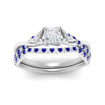 Load image into Gallery viewer, twisted-daisy-princess-cut-sapphire-bridal-ring-set-in-white-gold-FD9986B2PRGSABL-NL-WG
