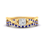 Load image into Gallery viewer, twisted-daisy-princess-cut-sapphire-bridal-ring-set-in-yellow-gold-FD9986B2PRGSABL-NL-YG
